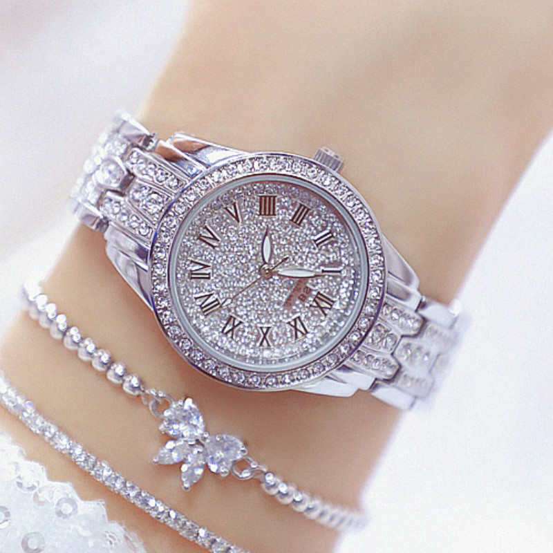 

Diamond Women Watch Rhinestone Ladies Silver Bracelet Watches Clock Wristwatch Stainless Steel jewelry, Gold