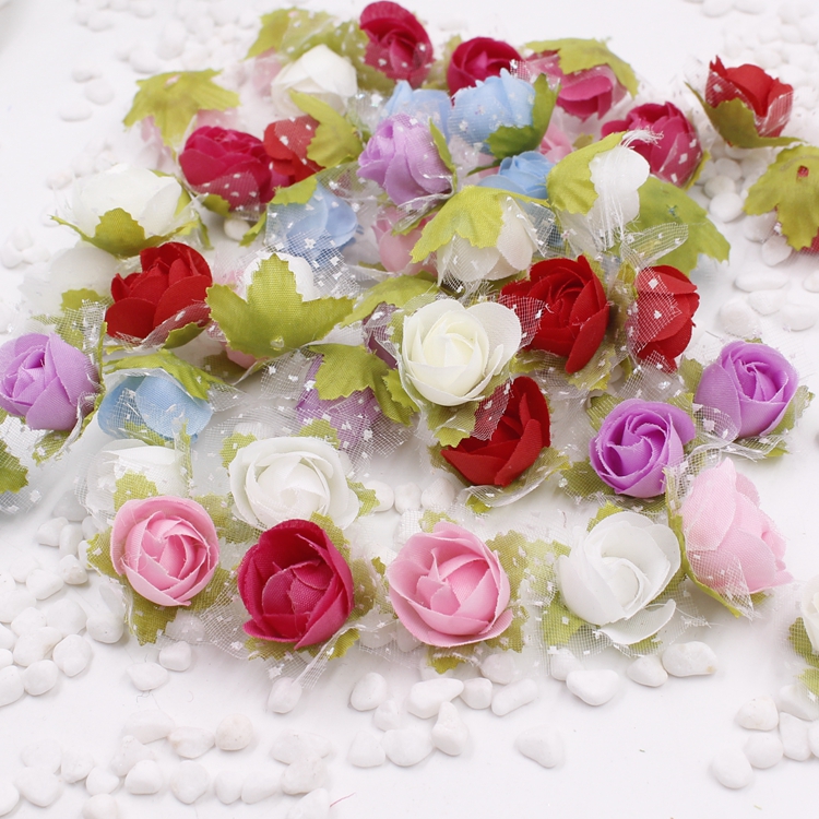 

10pcs Lace Rose Artificial Flower for Wedding Decoration Candy Boxes DIY Decorative Wreath Fake Flowers, Blue