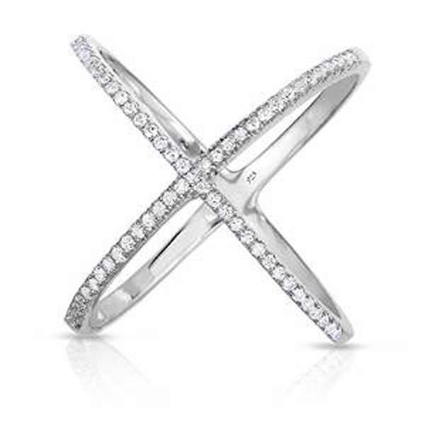 

high quality rhodium rose gold authentic 925 sterling silver wide band X ring micro pave zircon criss cross ring for women