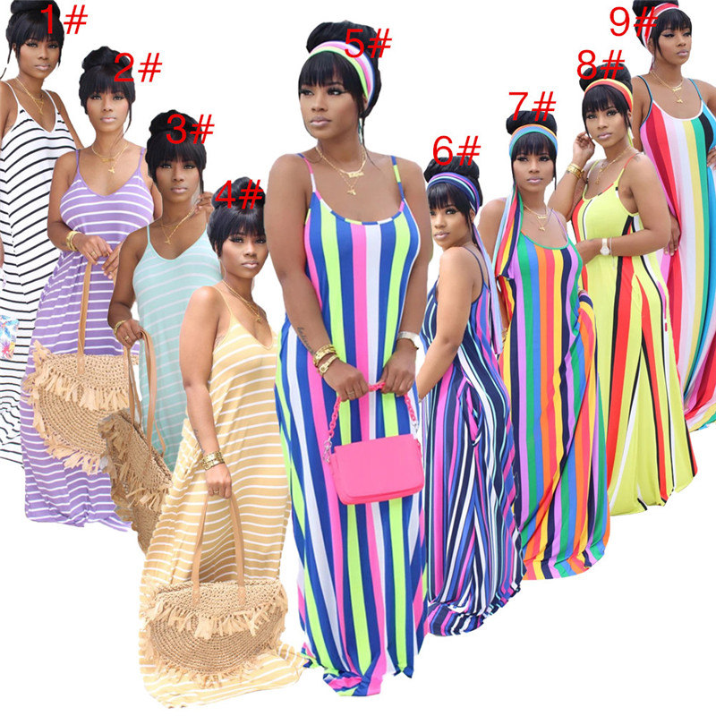 Femmes Vêtements Sexy Modycon Robe De Luxe Designer Bretelles Jupe à rayures Longues Robes De Marque Jupe suspendue Robe de soirée Été D52208CZ