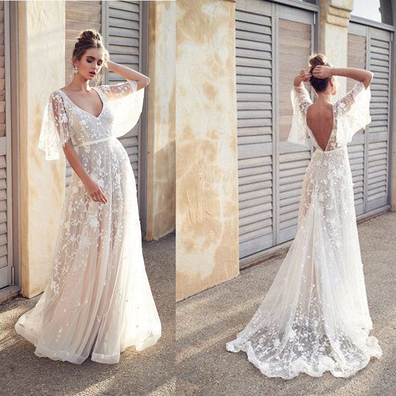 Les femmes longue robe sexy col V profond Casual robe de soirée Backless sans manches blanc Robes vacances Porter