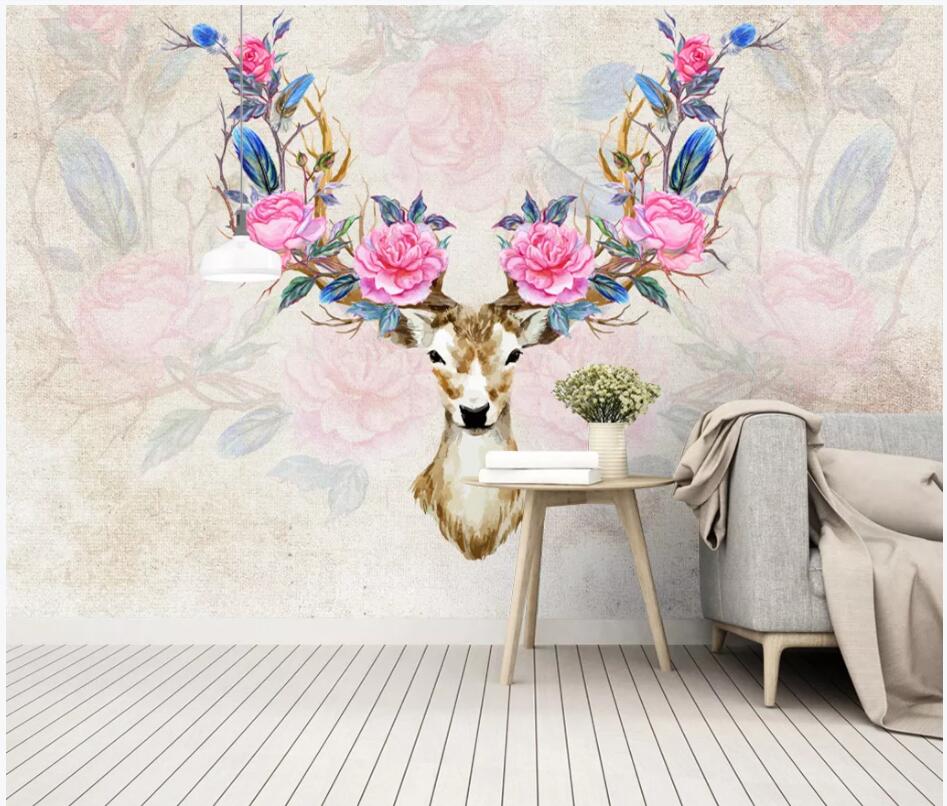 

3d wallpaper custom photo European simple fashion hand painted small fresh moose head room home decor 3d wall murals wallpaper for walls 3 d, Non-woven wallpaper