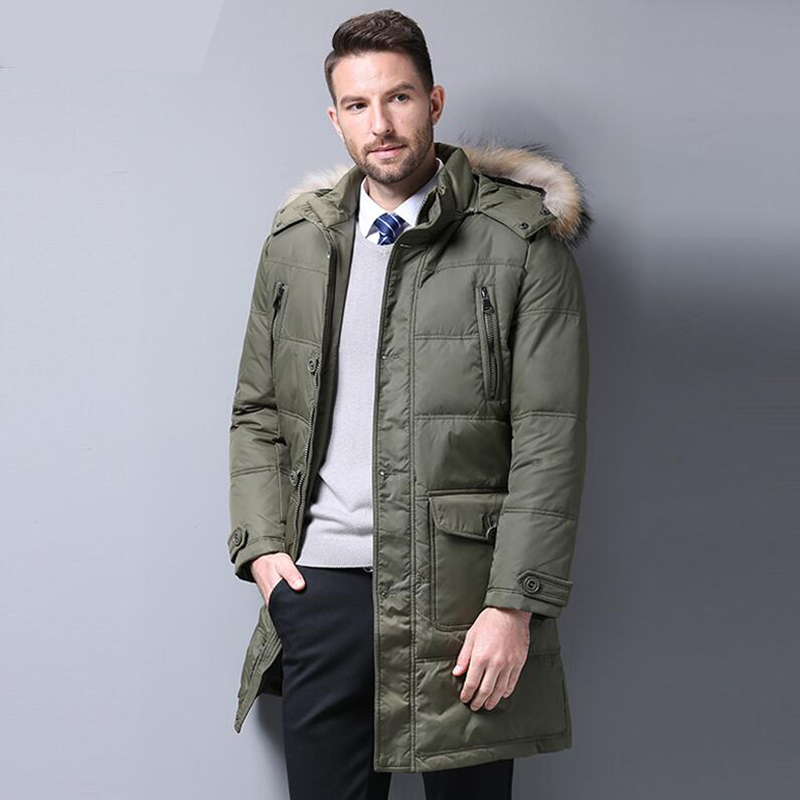 

Men's Down Jacket 90% Duck Down Winter Jacket Warm Medium Long Coat Fur collar Hooded Outerwear Top Quality 4XL Men Parkas, Black