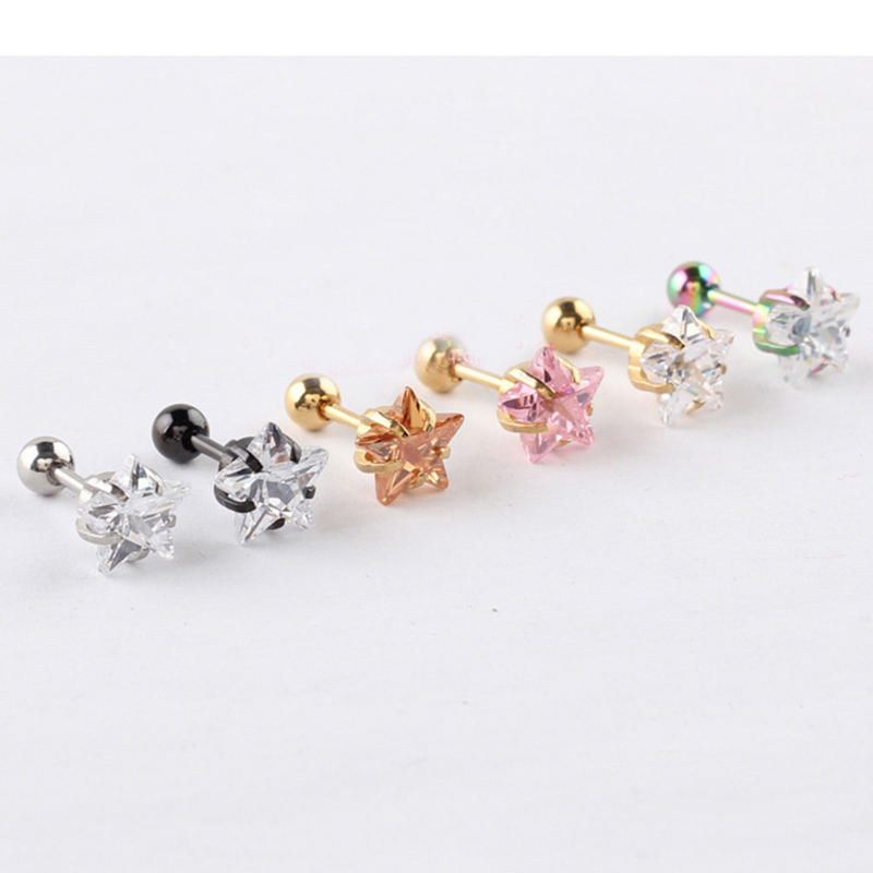 

2 PiecesPunk Cartilage Star Stud Earring Zircon Ear Tragus Piercing For Men Women