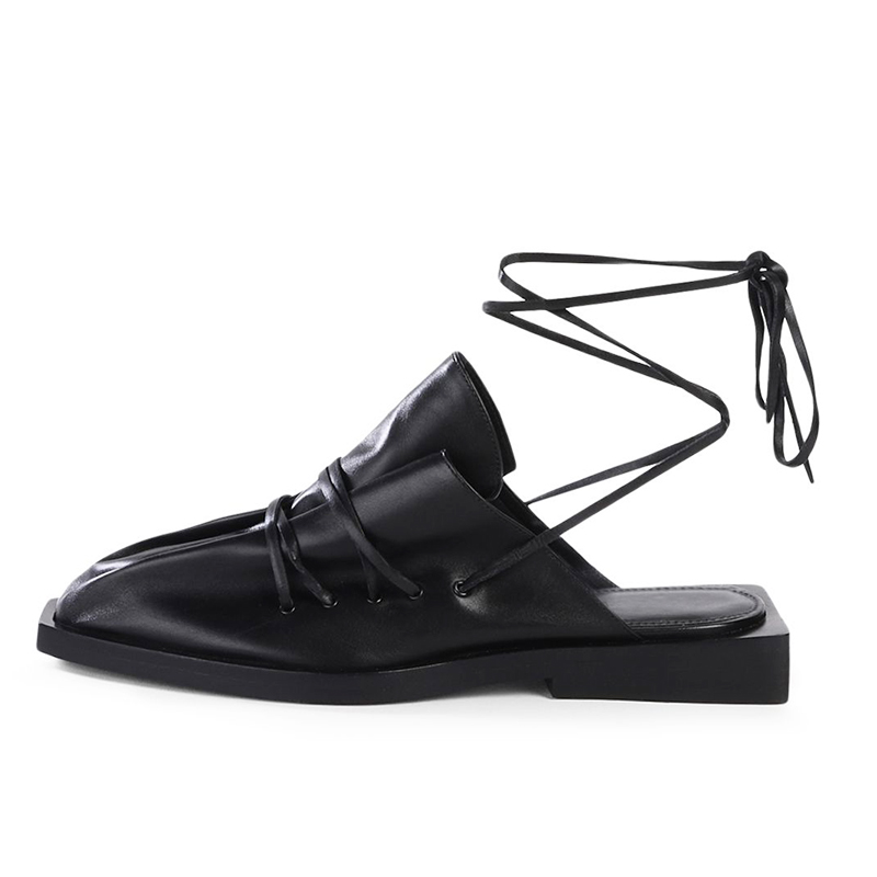 

Summer Pumps Women Square Toe Pu Leather Fashion Vintage Cross-tied Slides Sexy Elegant Ladies Shoes Ankle Ribbon High Heels, 3cm black