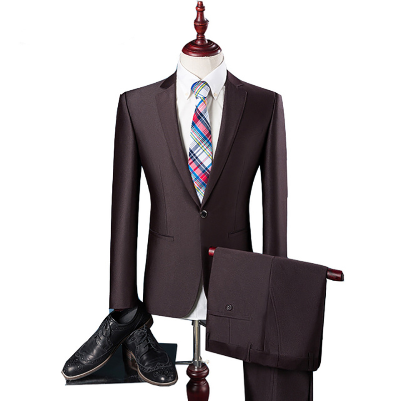 

2020 Latest Coat Pant Designs High Quality Polyester and Viscose Business Casual Men's Blue Brown Suits Jacket+Pants 2 Piece Set, Custom