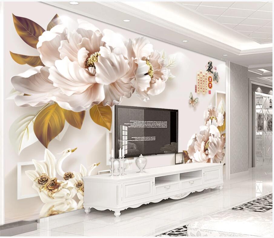 

custom photo 3d wallpaper Embossed peony flower blooming tv background home decor living room 3d wall murals wallpaper for walls 3 d, Non-woven wallpaper