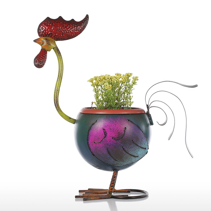 

Rooster Flowerpot Creative Home Rooster Flower Pot Decoration Gift Mini Metal Multicolor Garden Pots Home Office Desktop Flower Crafts