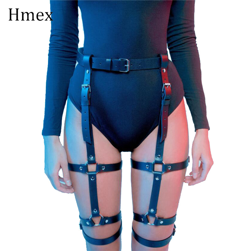 BODY CAGE Female PU Leather Harness Garter Punk Gothic Style Dance Underwear Accessories Adjustable Buckle Black
