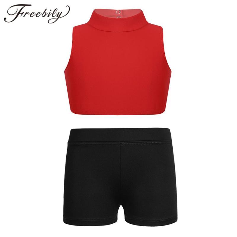 

Children's Sports Suit Girls Sleeveless Tanks Crop Top with Low Rise Shorts Kids Activewear Fitness Workout Dance Sports Sets, Black