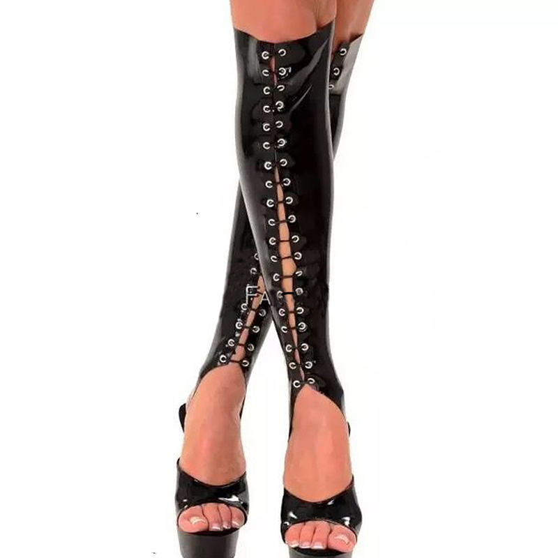 

12 Colors Gothic Cool Girl Lace-up Knee Length Stockings Wet Look Punk Calf Socks Novelty Performance Costume Cosplay Legwear, Silver