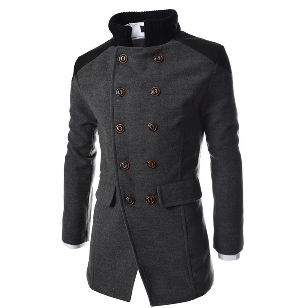 

Men Jacket Warm Winter Autumn Trench Long Outwear Button Smart Overcoat coat Casual Fashion high quality Mens Jackets coat Tops, Black
