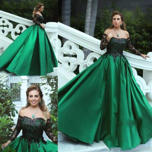 

2019 new Charming Green Long Sleeve Prom Dresses Off The Shoulder Satin Appliques Beaded Formal Evening Dresses ball Gown Vestido De Fiesta, Lilac