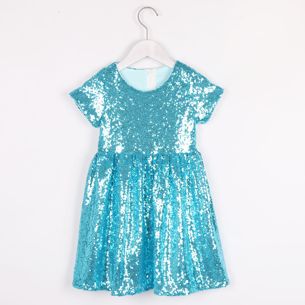 2020 Toddler Girls Glitter Dress Kids Sequin Sparkle Solid Pink Silver Gold Flower Girls Dress