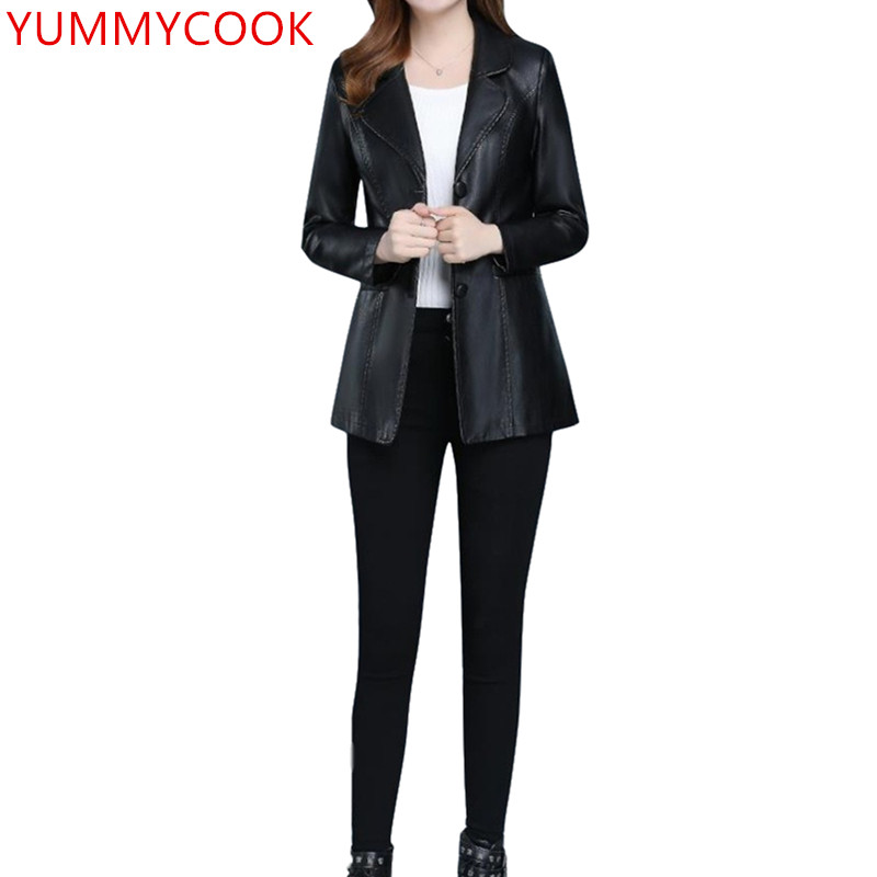 

Autumn winter large size Short paragraph single-breasted Leather clothing jacket female suit collar slim pu leather jacket AB118, Black