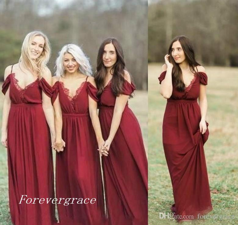 

2019 High Quality Bohemian Dark Red Bridesmaid Dress Garden Country Formal Wedding Party Guest Maid of Honor Gown Plus Size Custom Made