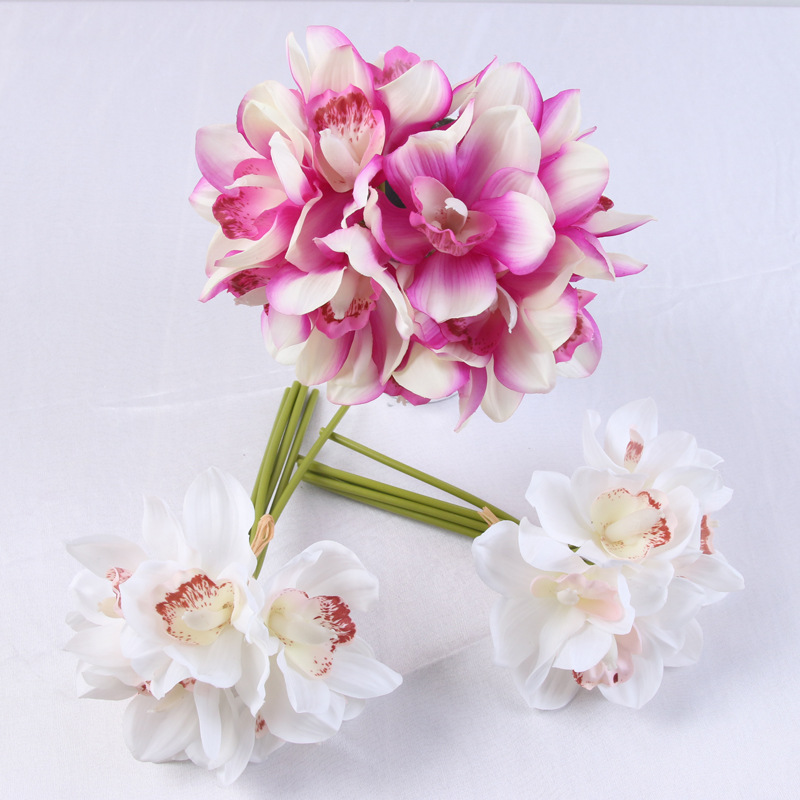 28cm 5 HEADS ARTIFICIAL SILK CYMBIDIUM ORCHID FLOWER WEDDING BOUQUET HOME DECOR