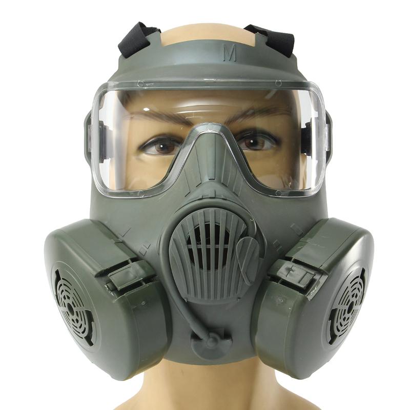 

3 interface Full Face Mask Respirator Gas Mask Dust With Dual Filters Breathing Valve Safety Protective Glasses, Green