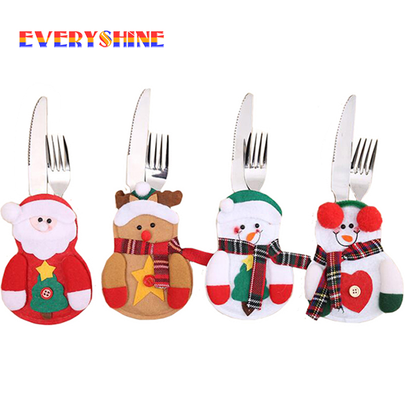 

2019 New Year 3pcs/lot Christmas Decorations Spoon Fork Cover Santa Snowman Tableware Bags Dinner Party Supplies for Home SD191