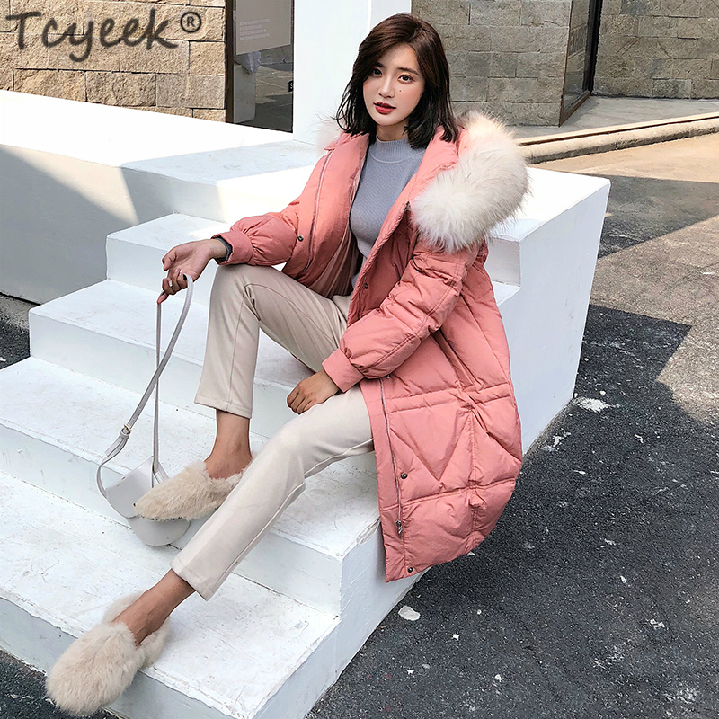 

Tcyeek Winter Women Down Coats Jackets Warm Woman Down Parka Real Fur Hooded Jackets Long Coat Female Doudoune Femme LWL1288, Black
