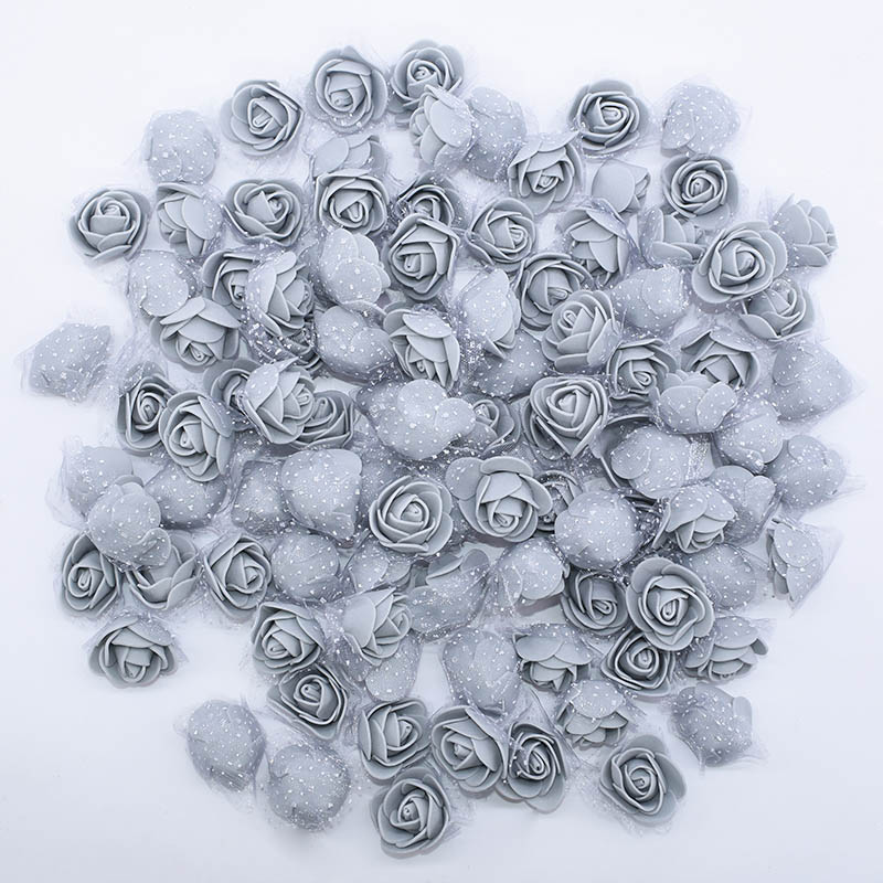 

300pcs PE Mini Artificial Flowers for Home Wedding Decoration Accessories Fake Foam Bears Scrapbooking Wreath DIY Flower Heads, Beige