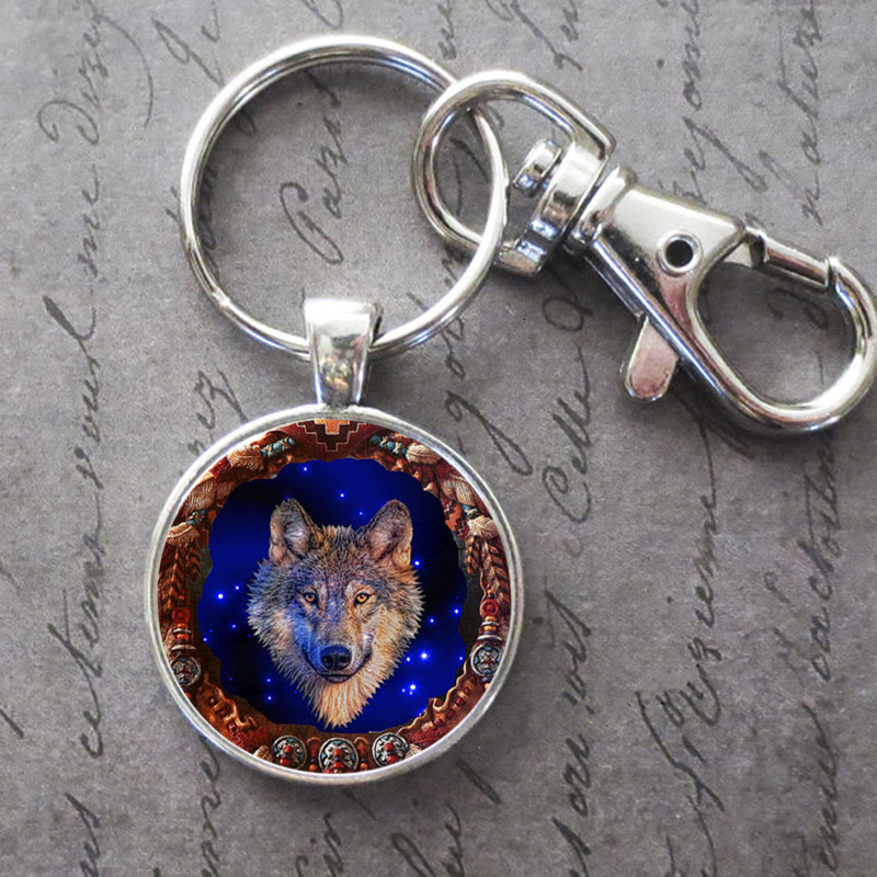 

Starry Sky Wolf Key Ring Key Chain Buckle Glass Crystal Pendant Birthday Festival Anniversary Gift Jewelry Accessories
