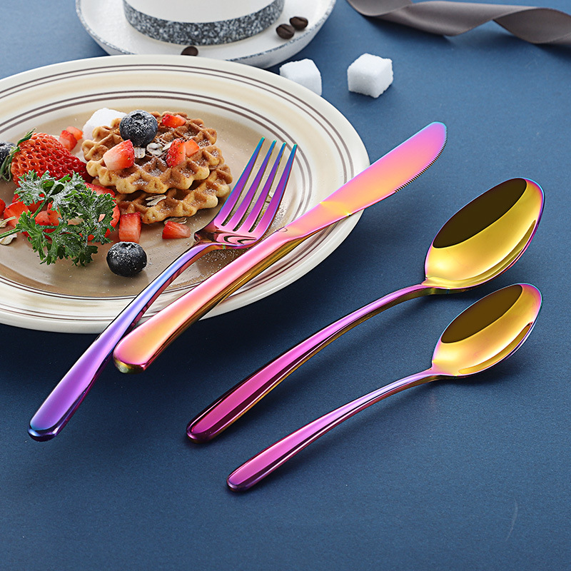 

4pcs set, colorful stainless steel silverware, elegant dinner tableware, table spoons, black flatware, cultery forks and spoons