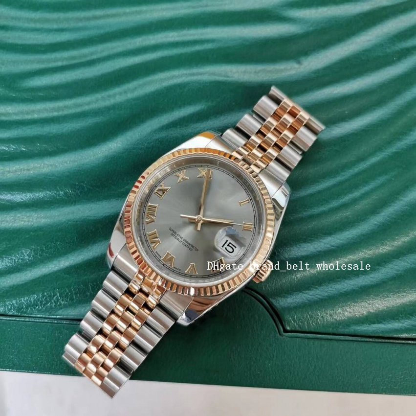 

2021 High Quality Watch Silver Grey Roman Dial 36 116231 Two Color Gold Stainless Steel Luxury Automatic Men's Watches, Gray