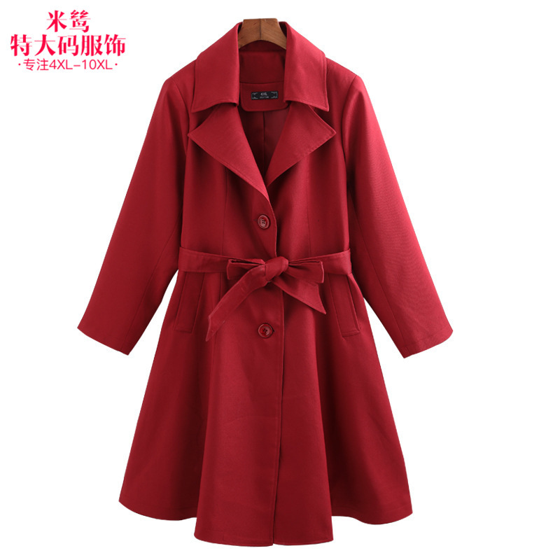 

2020 yards dress new windbreaker autumn decorates body fat mm big yards with belt in long trench coat, Black