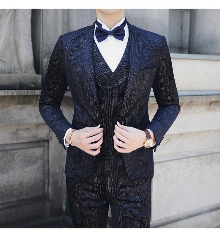 

2020 Autumn Men's Stripe Suits Men Business Casual Clothing (Blazer+vest+pant ) Trajes De Hombre Costume Mariage Homme Tuxedo, 3 piece set