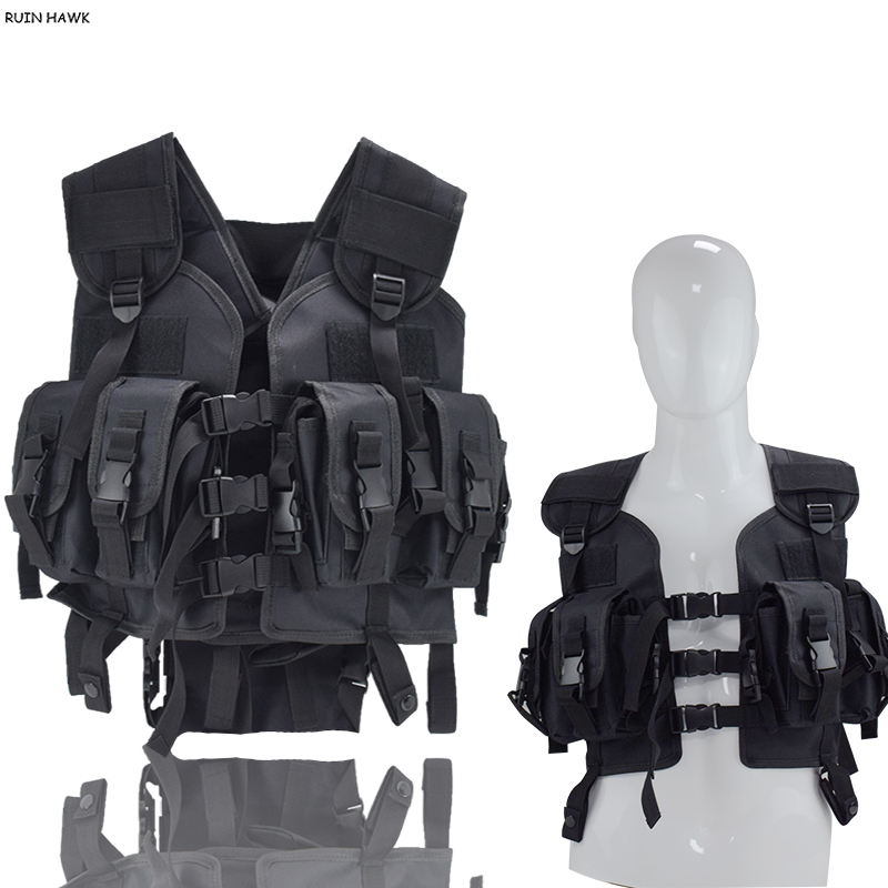 

Tactical Molle Vest Army Outdoor Combat Vest Training CS Hunting Body Armor Shooting Gear With Water Bag, Black