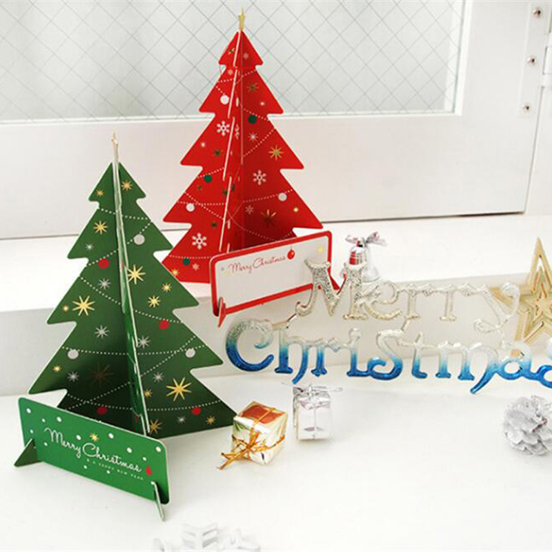 

Green / Red Creative 3D Christmas Tree Cards Gifts Merry Christmas Xmas Blessing Card for New Year Gift