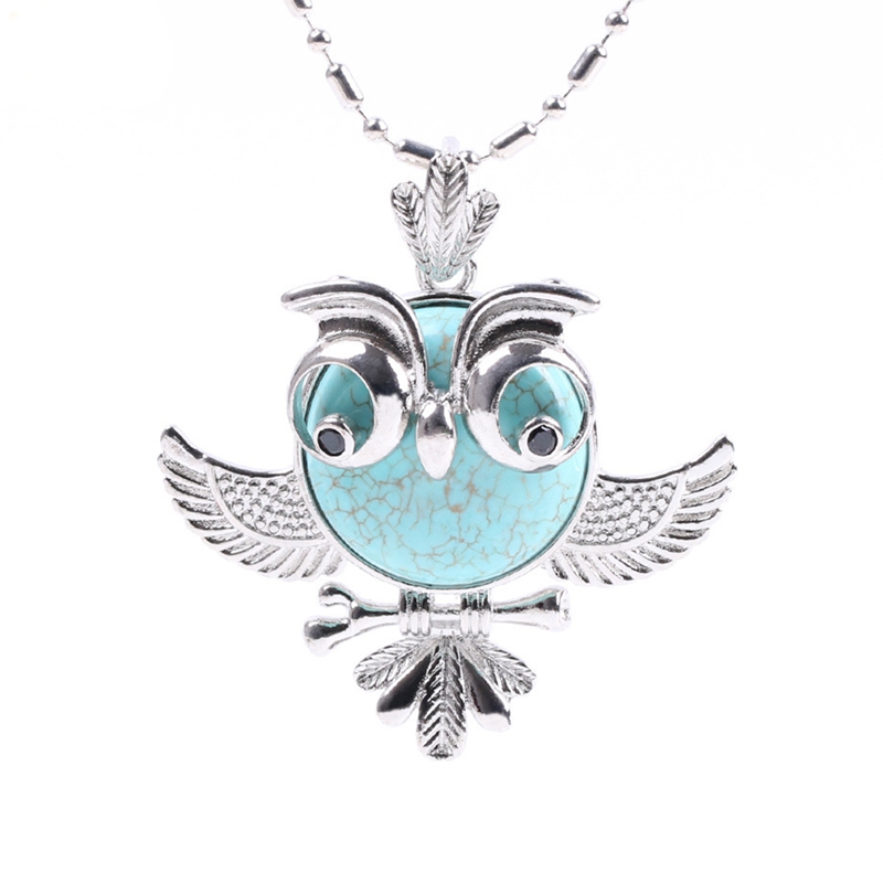 

Sevenstone Ladies Owl Pendant Necklace Semi-Gemstone Sweater Chain Wild Temperament Long Necklace Jewelry Stainless Steel