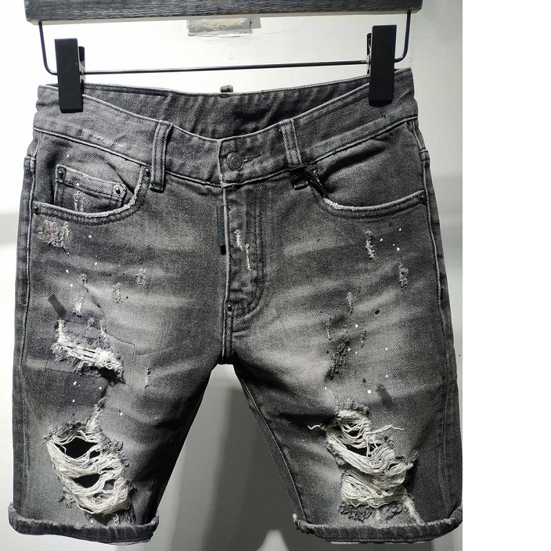 

summer Italy Style New jeans men Shorts jeans Men denim trousers straight Slim black stripe hole Shorts, 8164 gray