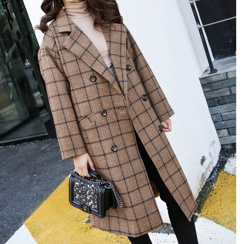 

2017 winter coat women casual plaid coat long sleeve womens clothing basic coats lapel long oversize style, Grey (warm coat)