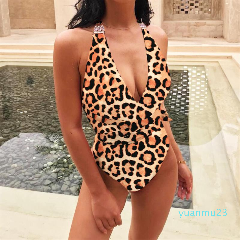 Gros-2019 Femmes Maillots De Bain Avec Diamant Sexy Col En V Une Pièce Maillot De Bain Femme Baigneur Wrap Autour Maillot De Bain Swim Lady K1502