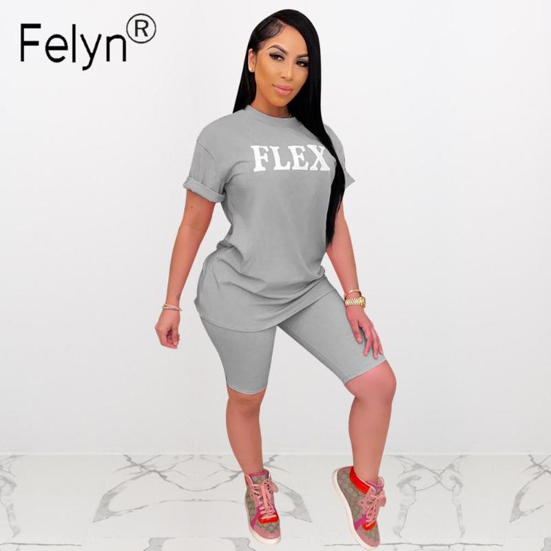 Felyn 2020 la meilleure qualité de design de mode deux pièces Femmes Set Lettres O-cou T-shirt et shorts costumes Sports d'été