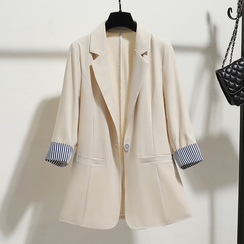 

2020 Summer Women Blazers Coat Vintage Notched Collar Suits 3/4 Sleeve Female Blazer Office Ladies Outerwear Tops Plus Size, Apricot