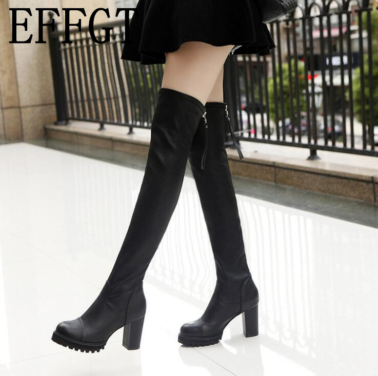 

Women Boots Autumn Thigh High Boots High Heel Shoes Winter Women Over the Knee casual Mujer Botas A305, Black