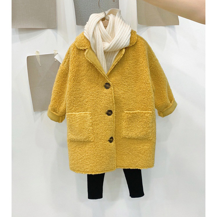 

Kids Brand Coat Girls Luxury Outwear Children Solid Color Topcoat British Style Medium Long Coat New Fashion Style 2019 Autumn Top Quality, Yellow