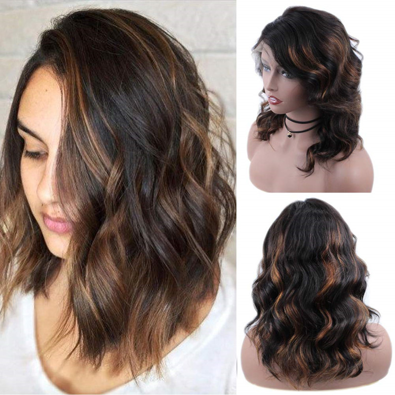 

Full Lace Wigs Brazilian Remy Human Hair Body Wave Ombre 1b/30 Lace Frontal Wigs Pre Plucked Hairline Baby Hair Black Women 150% Density, Ombre color