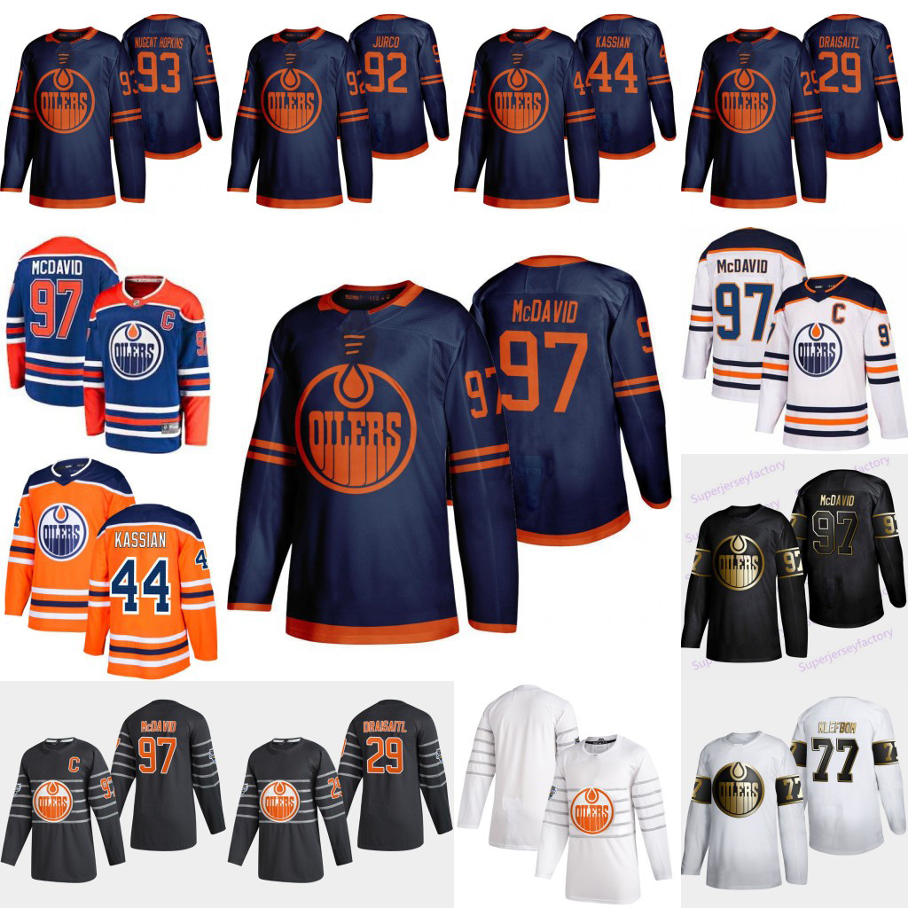 

Edmonton Oilers 2019-2020 Third Jersey 97 Connor McDavid Leon Draisaitl Zack Kassian Darnell Nurse Oscar Klefbom Nugent-Hopkins, Black;red