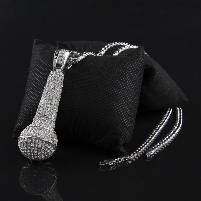 

Mens Iced Out Pendant Necklace Fashion Microphone Hip Hop Necklaces Jewelry Gold Cuban Chain