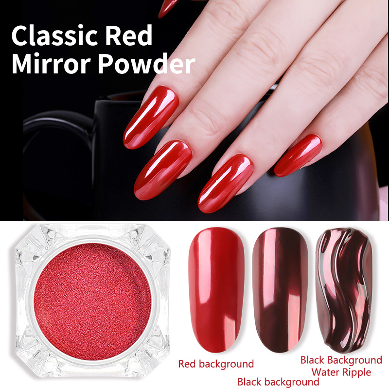 

Nails Tips Powder Red Color Mirror Effect Nail Art Powder Glitter Long Lasting Shiny Pigment Manicure Decoration Dust I043