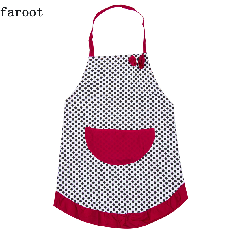 

Cute BowKnot Dot Women Kitchen Restaurant Bib Cooking Aprons With Pocket