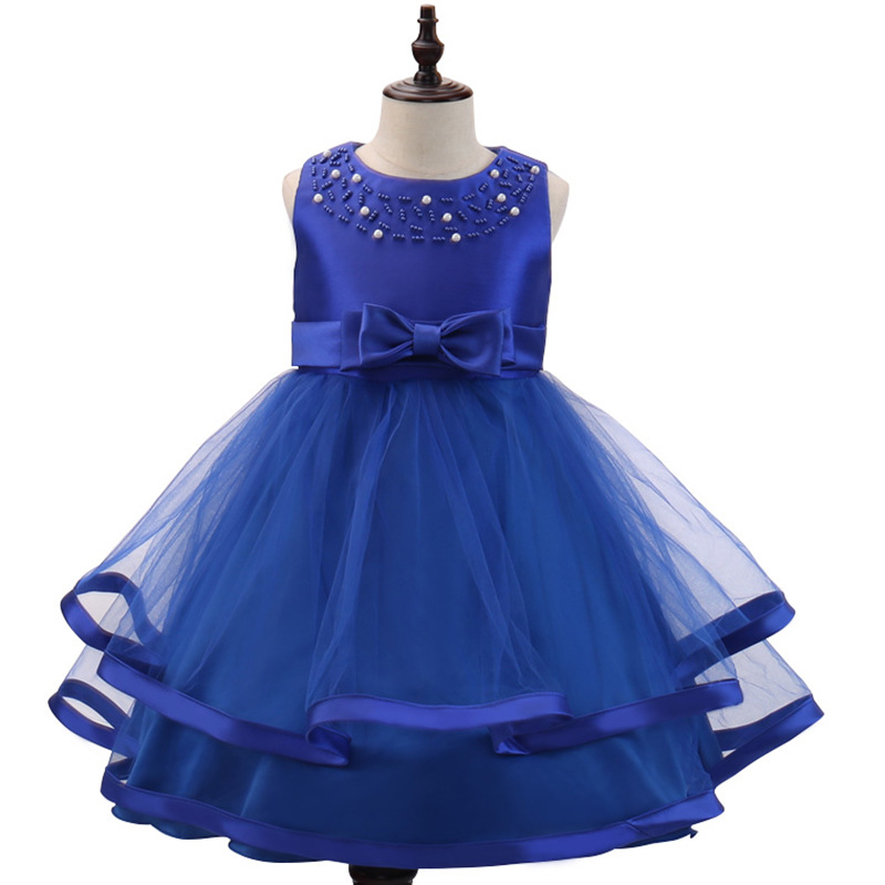 

New Year Princess Elegant Dress Girl Wedding Attendance Costume Child Birthday Party Clothing Girl Christmas Party Fluffy Dress, D0001-blue