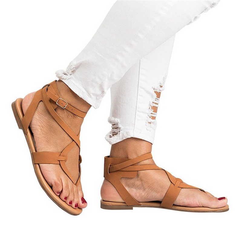 

Sandals Women Fashion Gladiator For Summer Shoes Female Flat Rome Style Cross Tied, Beige