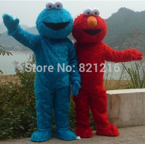 

Wholesale price for both sesame street elmo cookie monster mascot costume for adult cartoon costume free shipping, 2pcs together