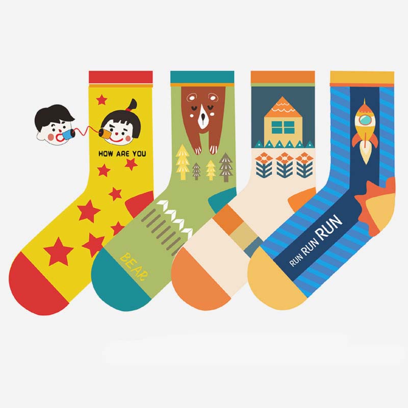 

Spring Summer Creative Cartoon Women Socks Korean Style Women Personality Trend Rocket Animal House Pattern Funny Socks Harajuku