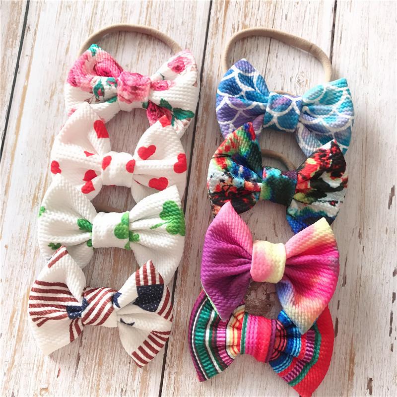 

Baby Girls nylon Headband Mermaid Floral Hair Accessories Designer fashion Kids Flower print Hair Bow 5 inch Hair Band 8 colors, Mixed color